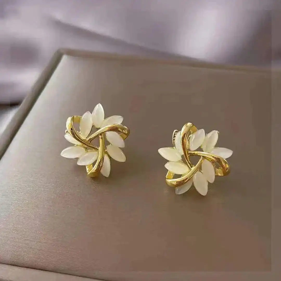 Floral White Opal Earrings