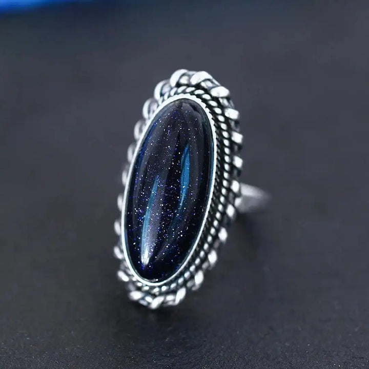 Antique Silver Blue Sandstone Ring