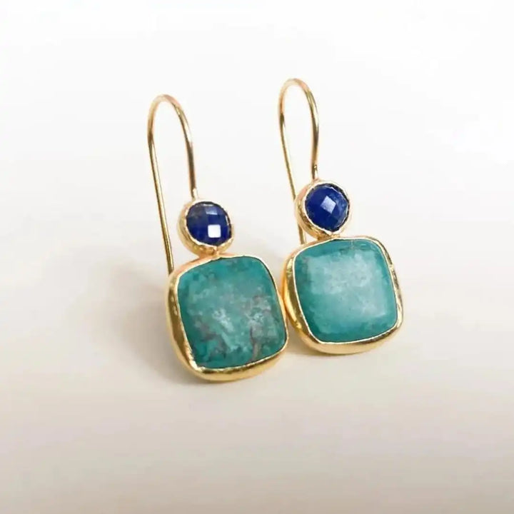 Antique Style Ornate Turquoise and Gold Earrings