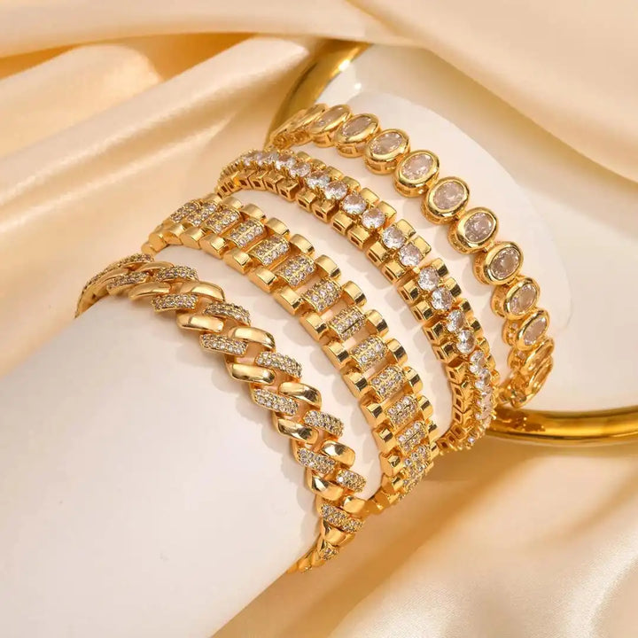 Gold Thick Cubic Zirconia Adjustable Bracelet Collection