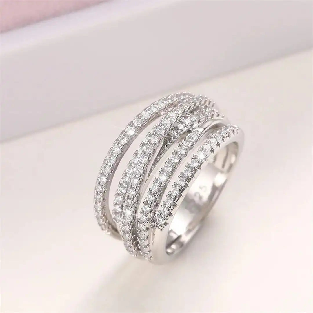 Multi-Layered Zirconia Cross Band Ring