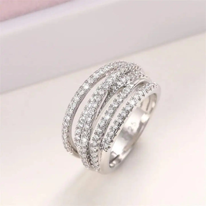 Multi-Layered Zirconia Cross Band Ring