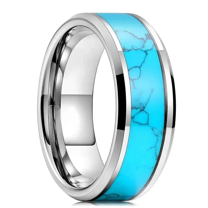 Turquoise Silver Inlay Stone Ring