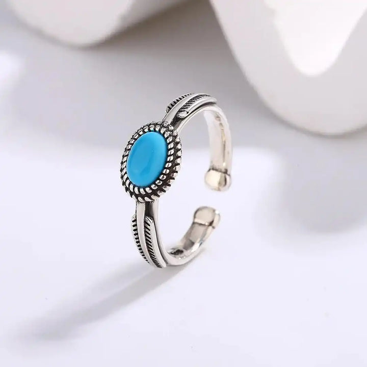 Turquoise Feather Ring with Adjustable Silver Band