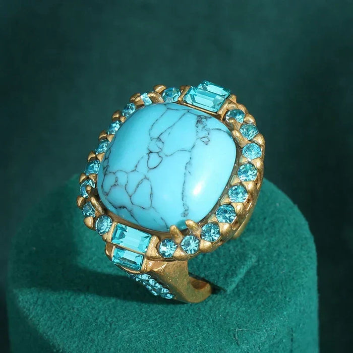 Retro Art Deco Turquoise and Gold Ring