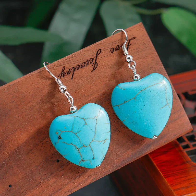 Vintage Turquoise Heart Dangle Earrings
