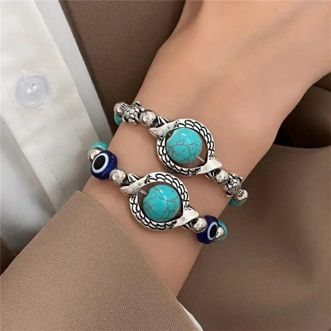 Turquoise Bracelet in Vintage Silver Aqua Finish