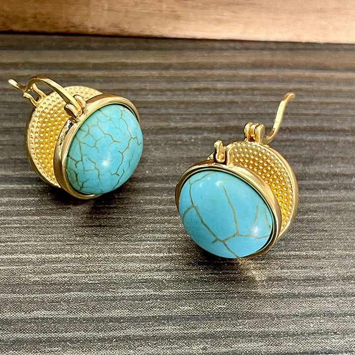 Chic Retro Turquoise Geometric Stud Earrings