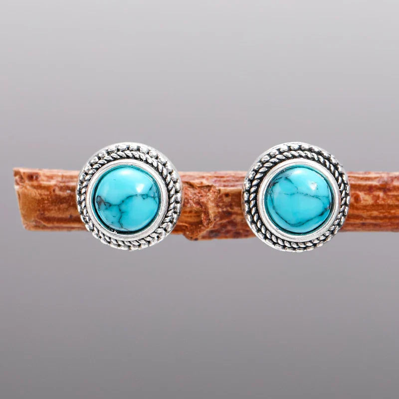 Retro Bohemian Faux Turquoise Stud Earrings