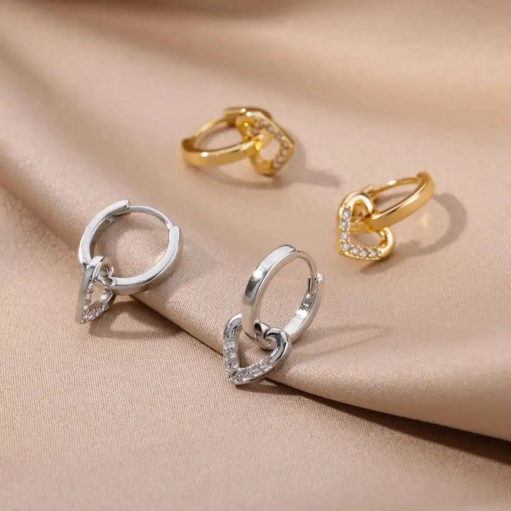 Open-Heart Zirconia Earrings