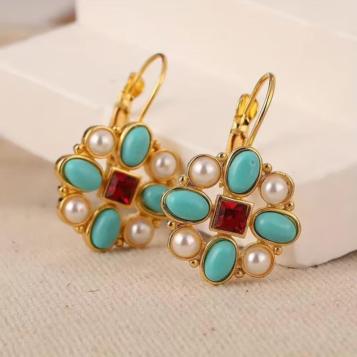 Retro Pearl Gemstone Earrings
