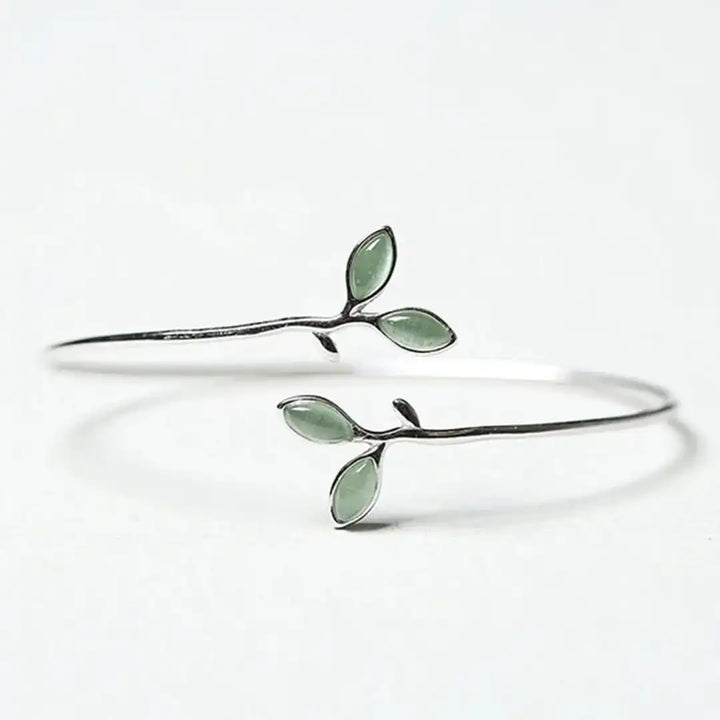 Eternal Silver Opal Leaf Cuff Bracelet