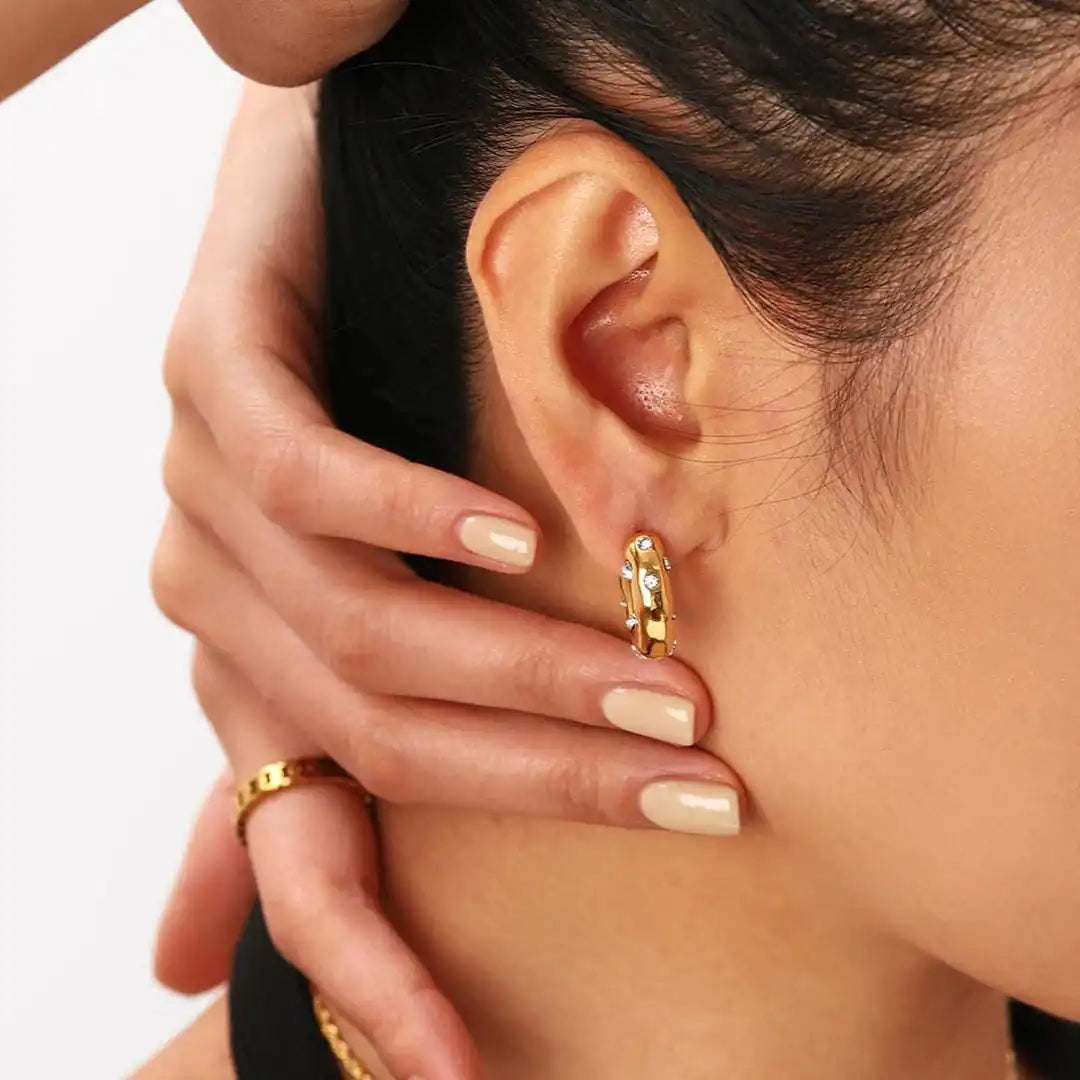 Glistening Gold Zircon Circle Hoop Earrings