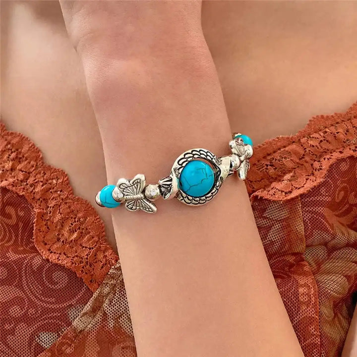 Turquoise Bracelet in Vintage Silver Aqua Finish