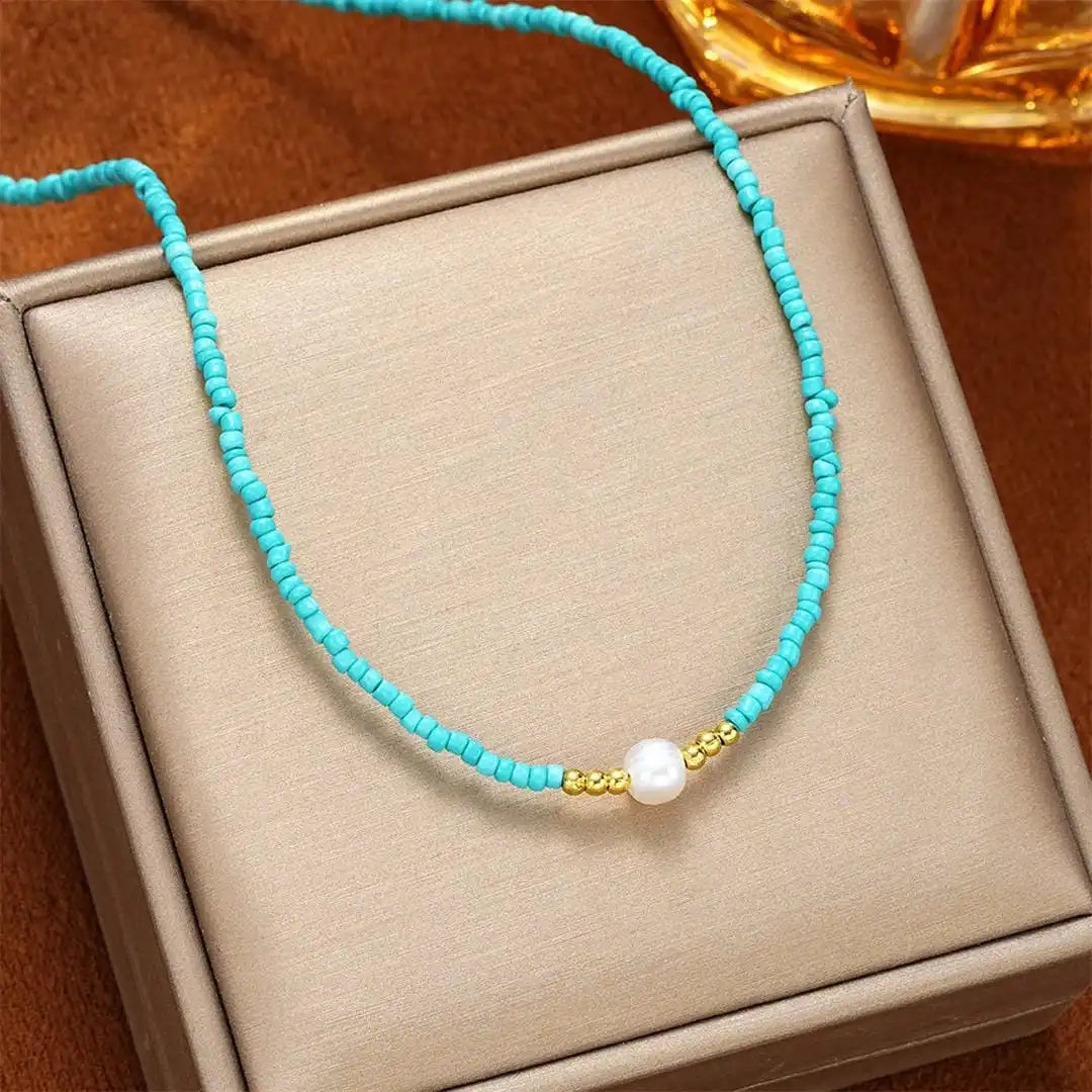 Baroque Pearl Necklace with Turquoise Beads