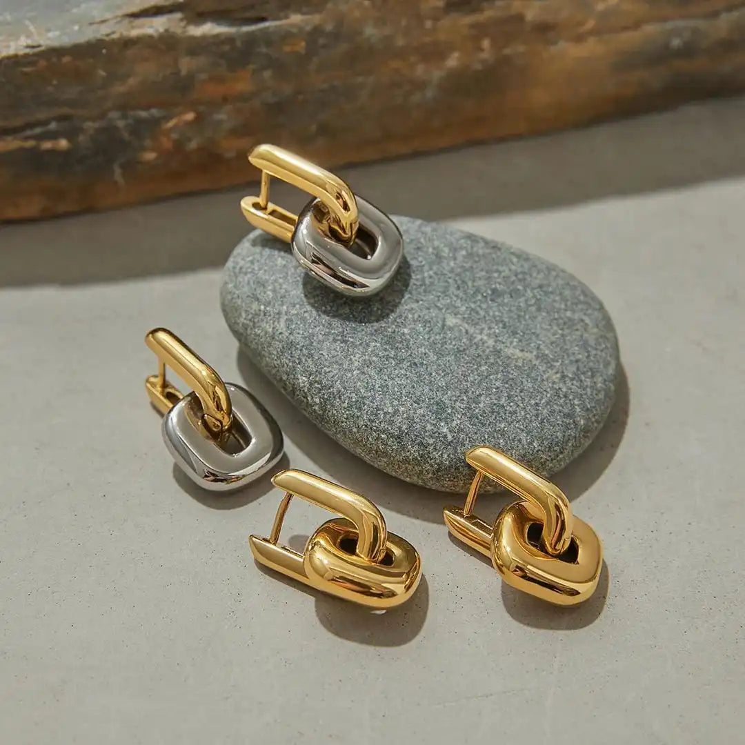 Sleek Two-Tone Gold Oval Earrings