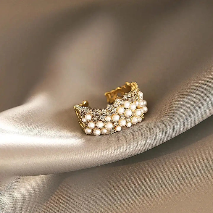 Retro Adjustable Pearl and Zirconia Ring