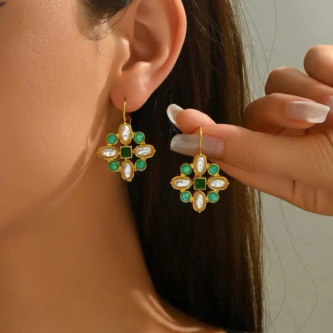 Retro Pearl Gemstone Earrings