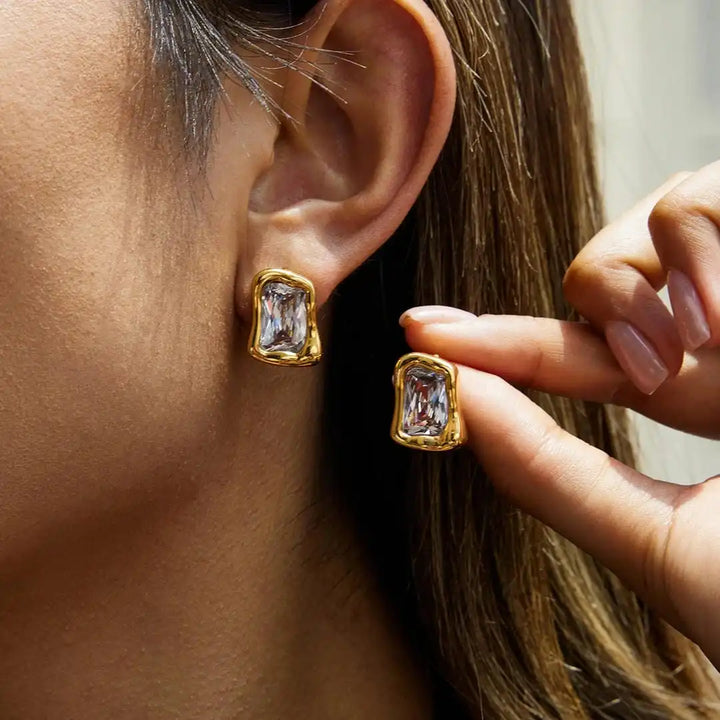 Classic Gold Square Zircon Earrings