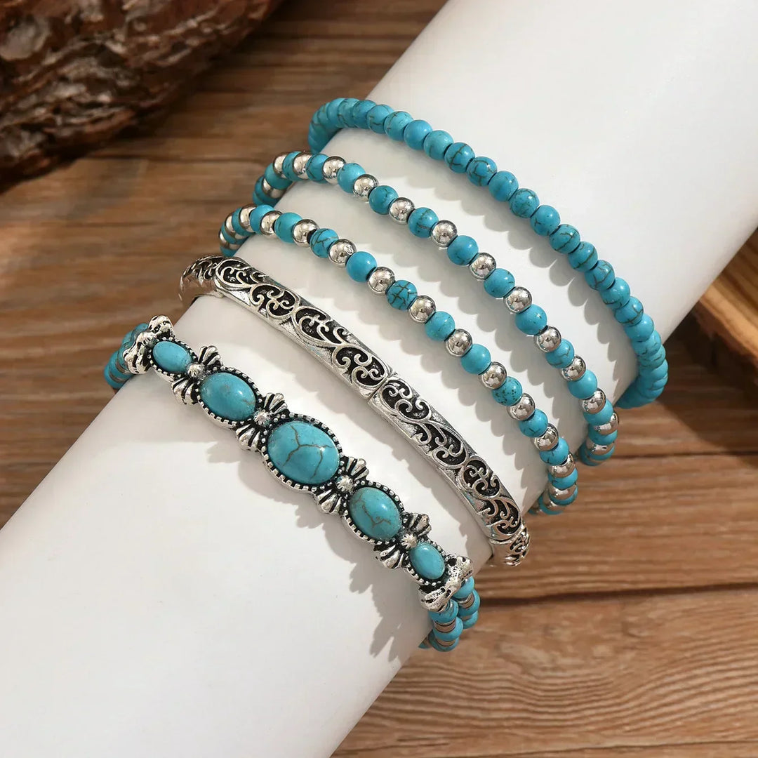 Bohemian-Inspired Turquoise Bead Bracelet Collection