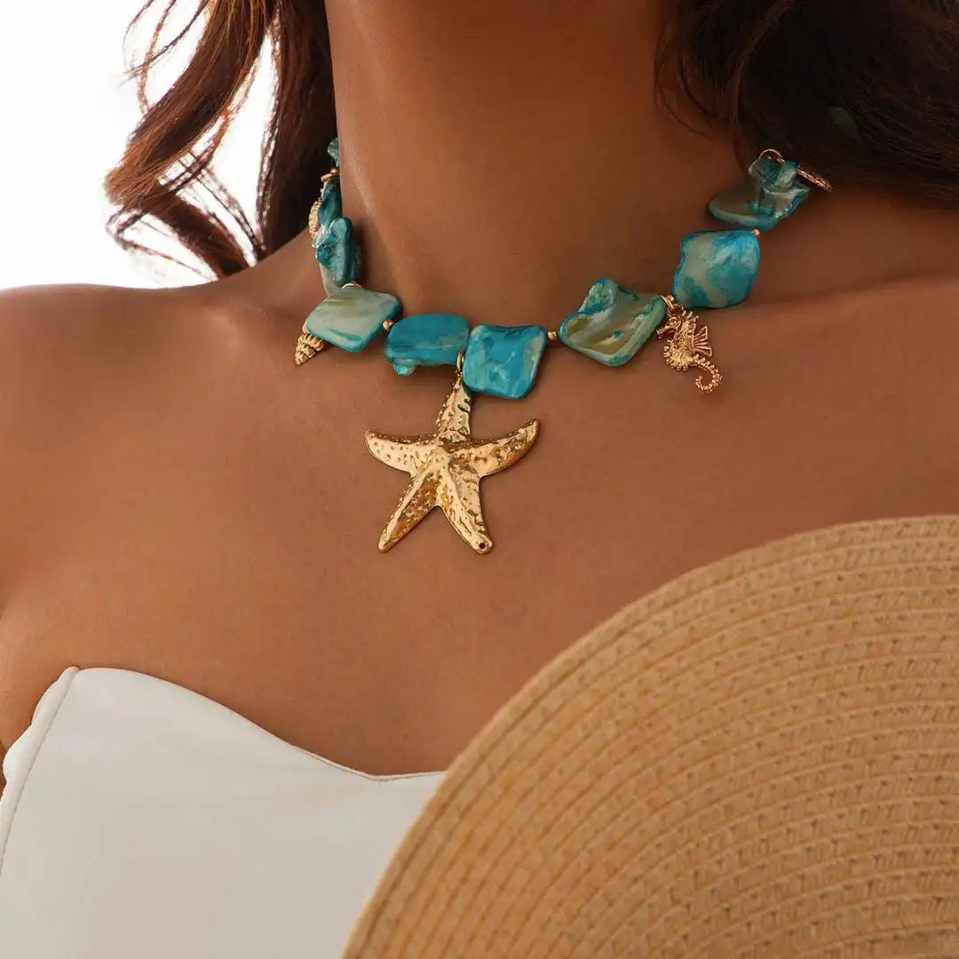 Bohemian Stone Starfish Pendant Necklace