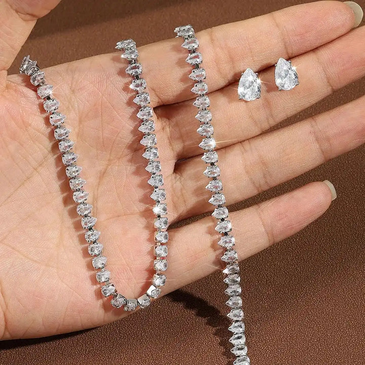 Stunning Clear Round Cubic Zirconia Complete Bridal Set