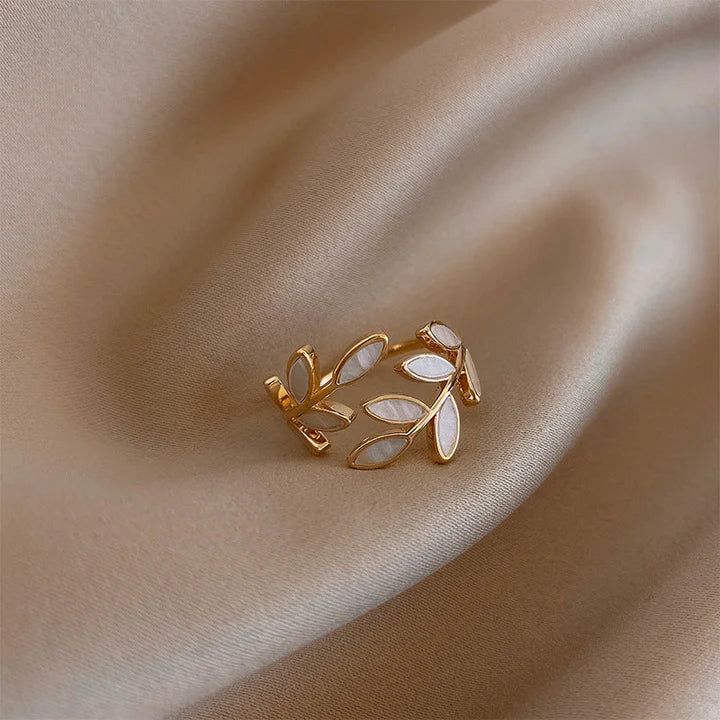 Pure - Adjustable Leaf Ring in White Opal