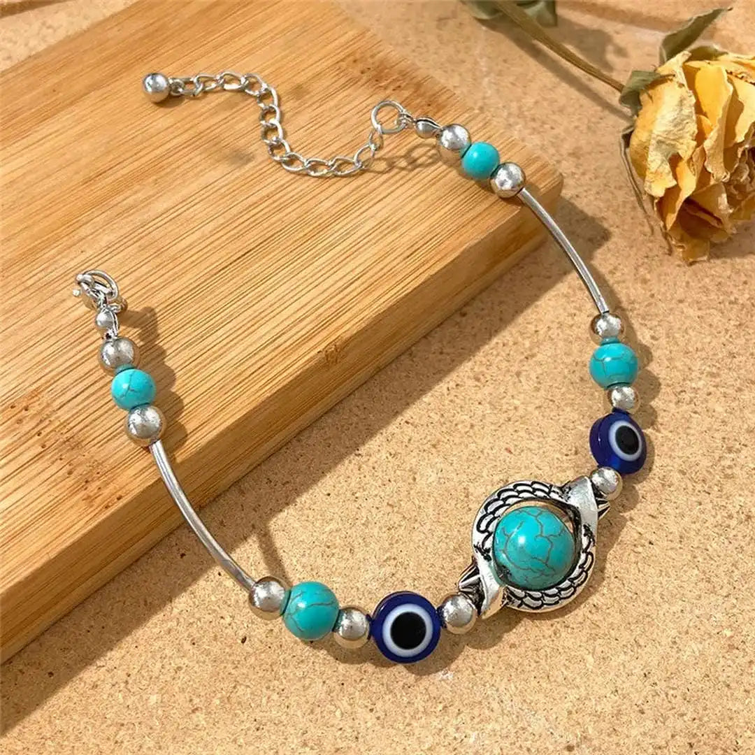 Aqua Vintage Silver Turquoise Bracelet