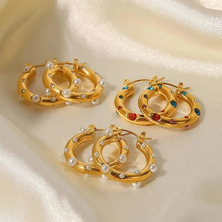 Glistening Gold Zircon Circle Hoop Earrings