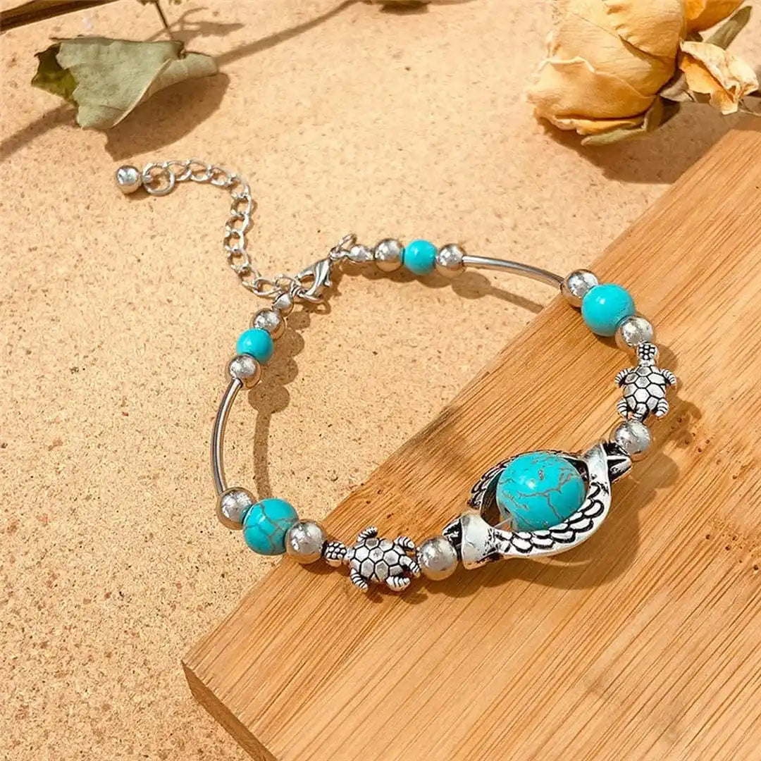 Aqua Retro Silver Turquoise Bracelet