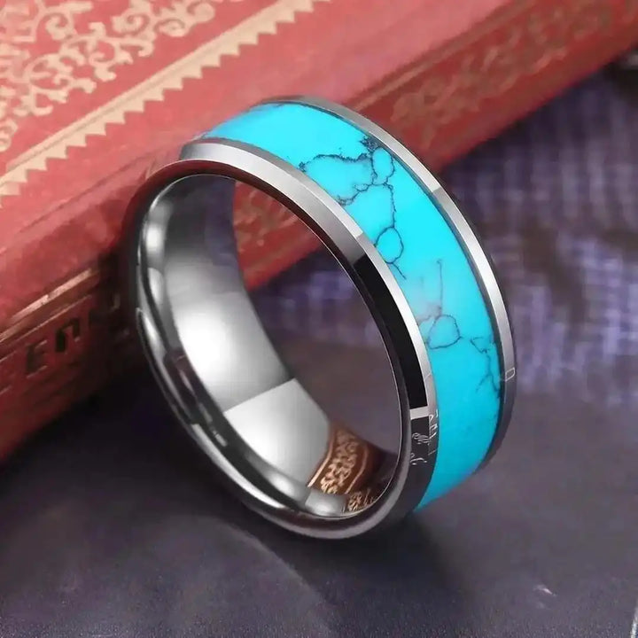 Turquoise Silver Inlay Stone Ring