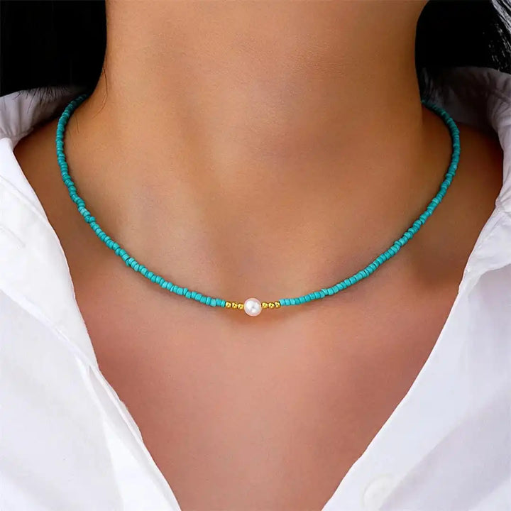Baroque Pearl Necklace with Turquoise Beads