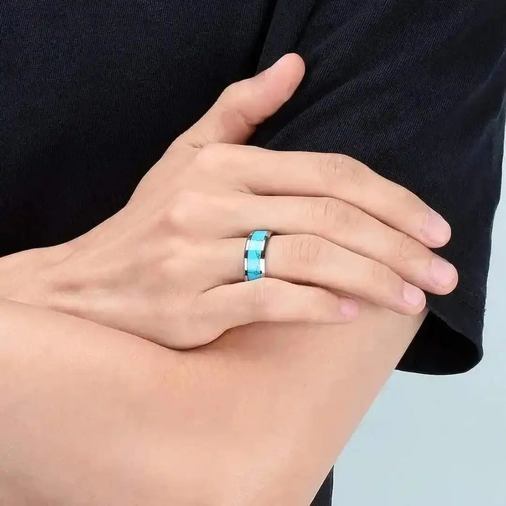 Turquoise Silver Inlay Stone Ring