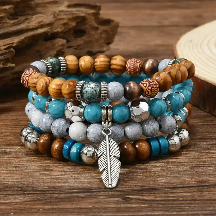 Bohemian Feather Bracelet with Turquoise Beads