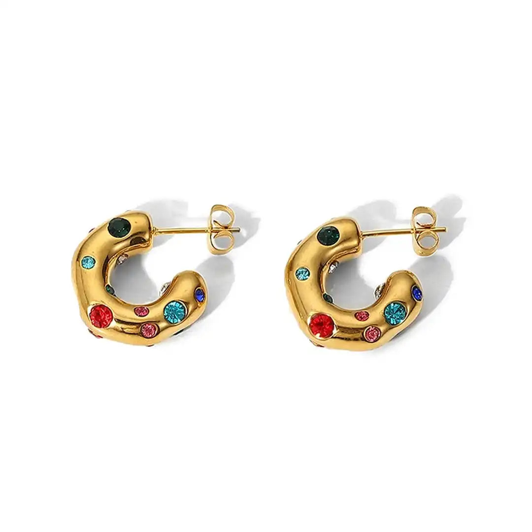 Glistening Gold Zircon Circle Hoop Earrings