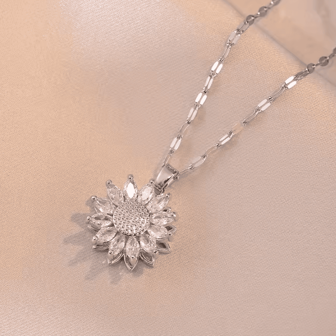 Chic Silver Sunflower Zircon Jewelry Set: Necklace and Earrings