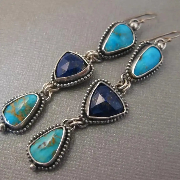 Bohemian Turquoise Gemstone Silver Drop Earrings