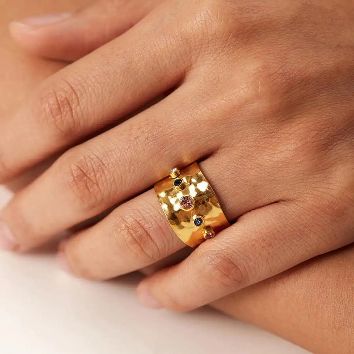 Antique Gold Cubic Zirconia Band Ring