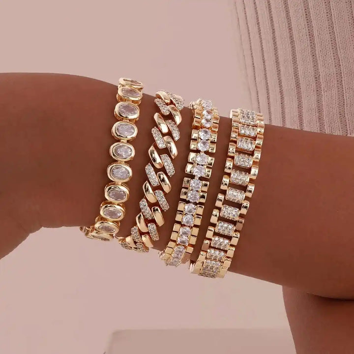 Gold Thick Cubic Zirconia Adjustable Bracelet Collection