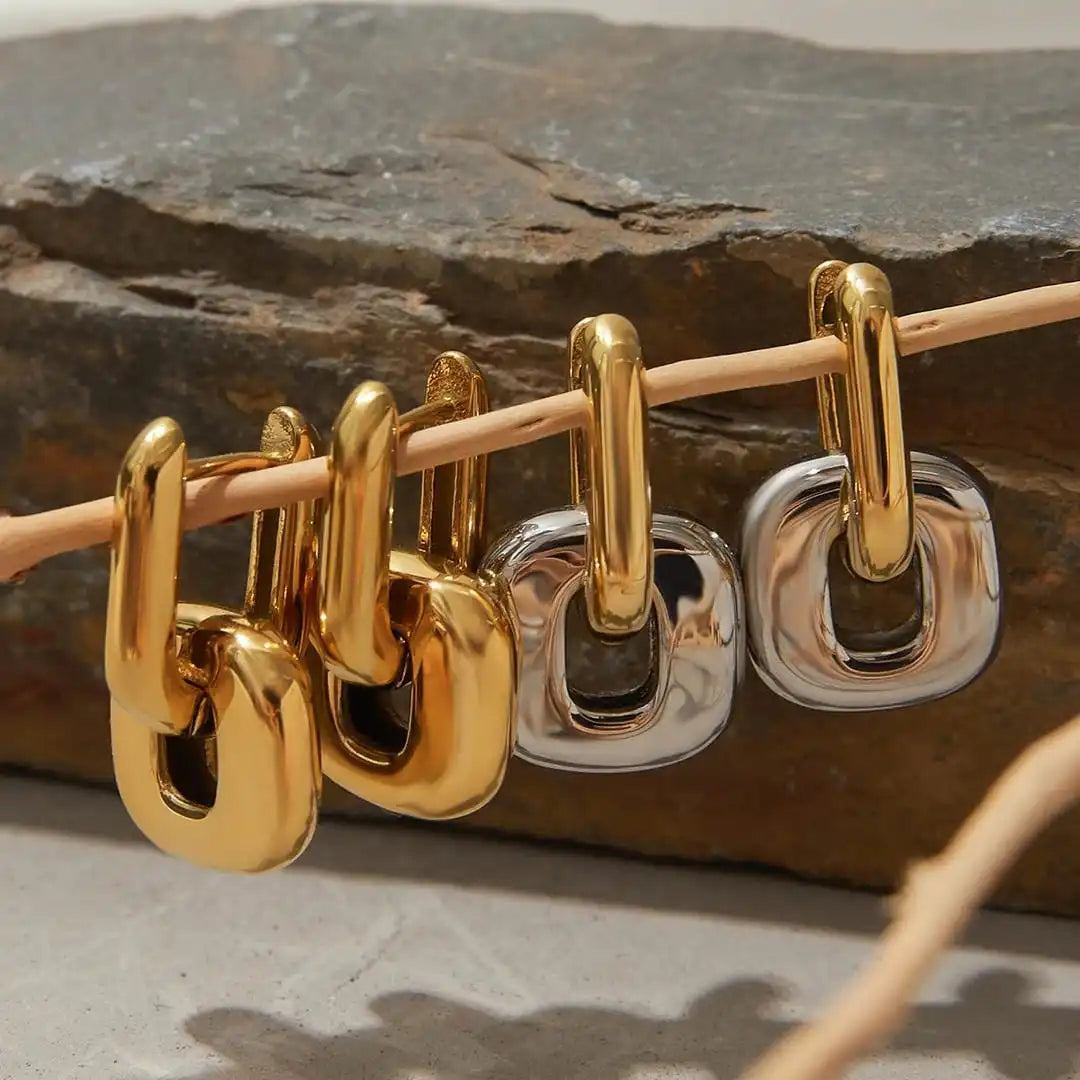 Sleek Two-Tone Gold Oval Earrings