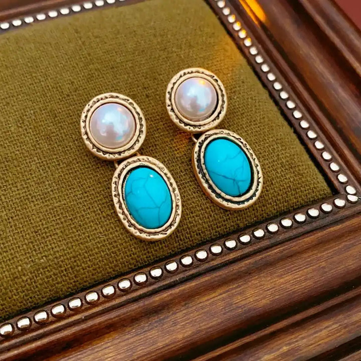 Turquoise and Pearl Vintage Gold Statement Jewelry Set