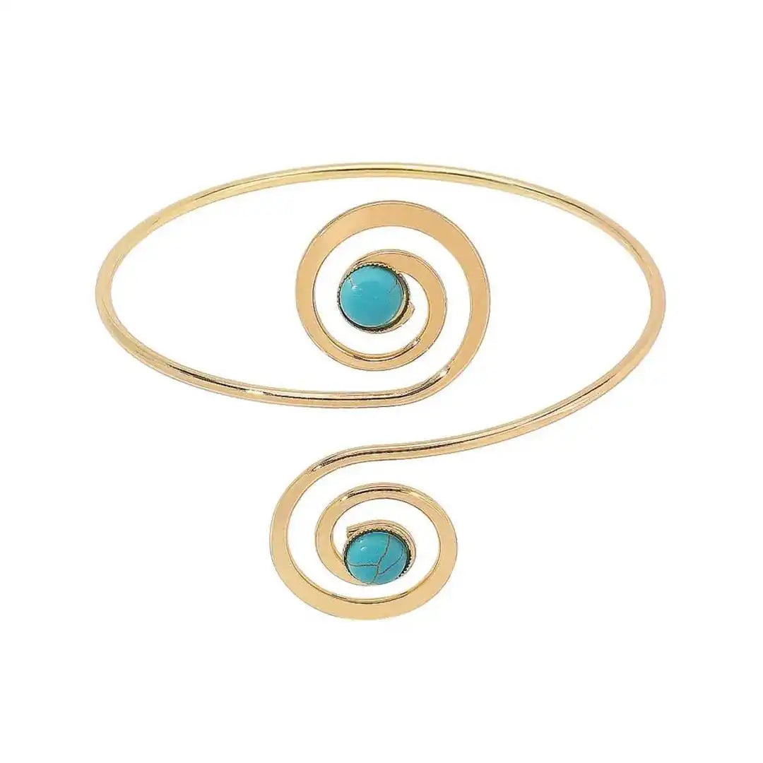Turquoise Crescent Moon Silver Arm Cuff Bracelet in Bohemian Style