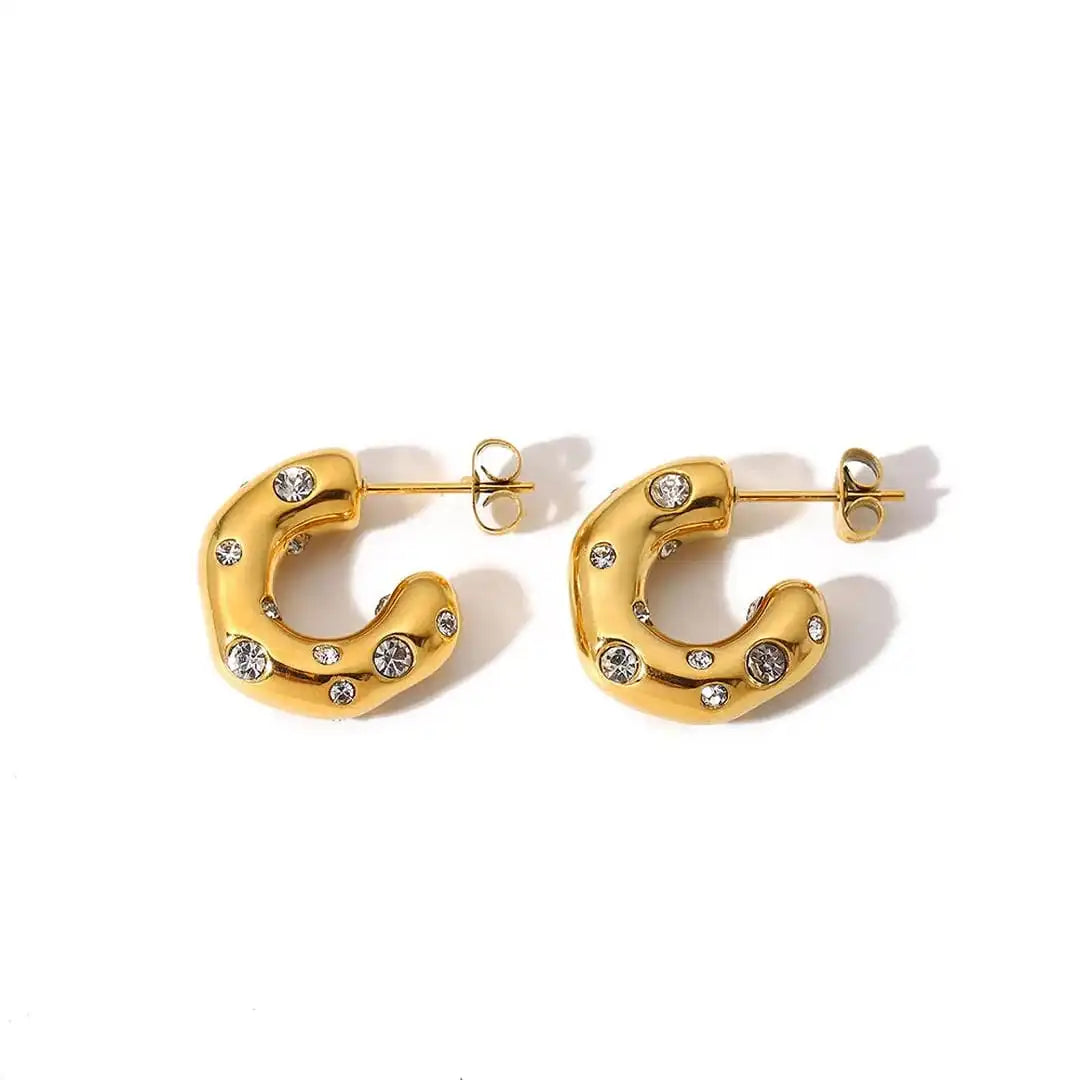 Glistening Gold Zircon Circle Hoop Earrings