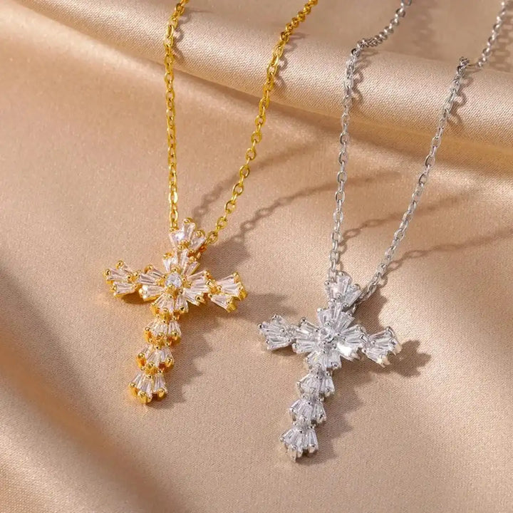 Eternal Silver Zirconia Cross Pendant Necklace