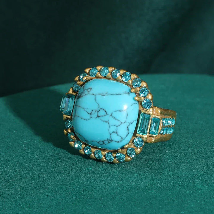 Retro Art Deco Turquoise and Gold Ring