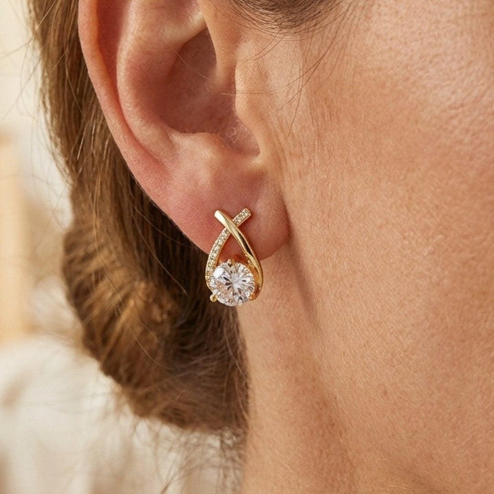 Elegant Twisted Teardrop Cubic Zirconia Stud Earrings