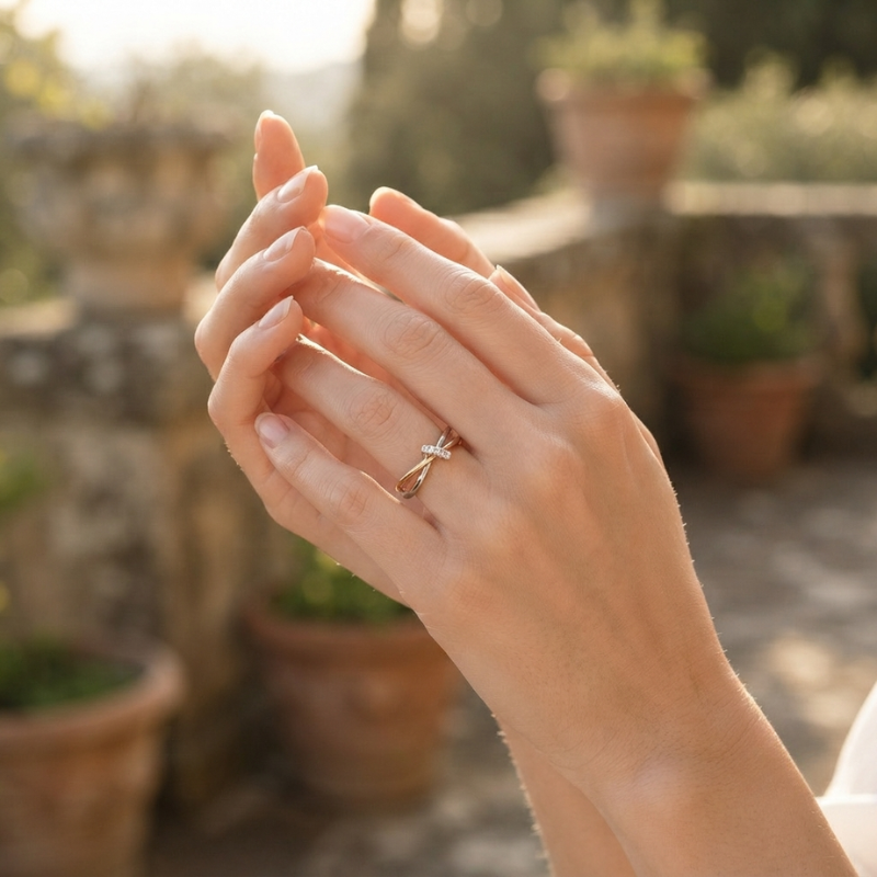 Prestigious Golden Silver Twist Ring
