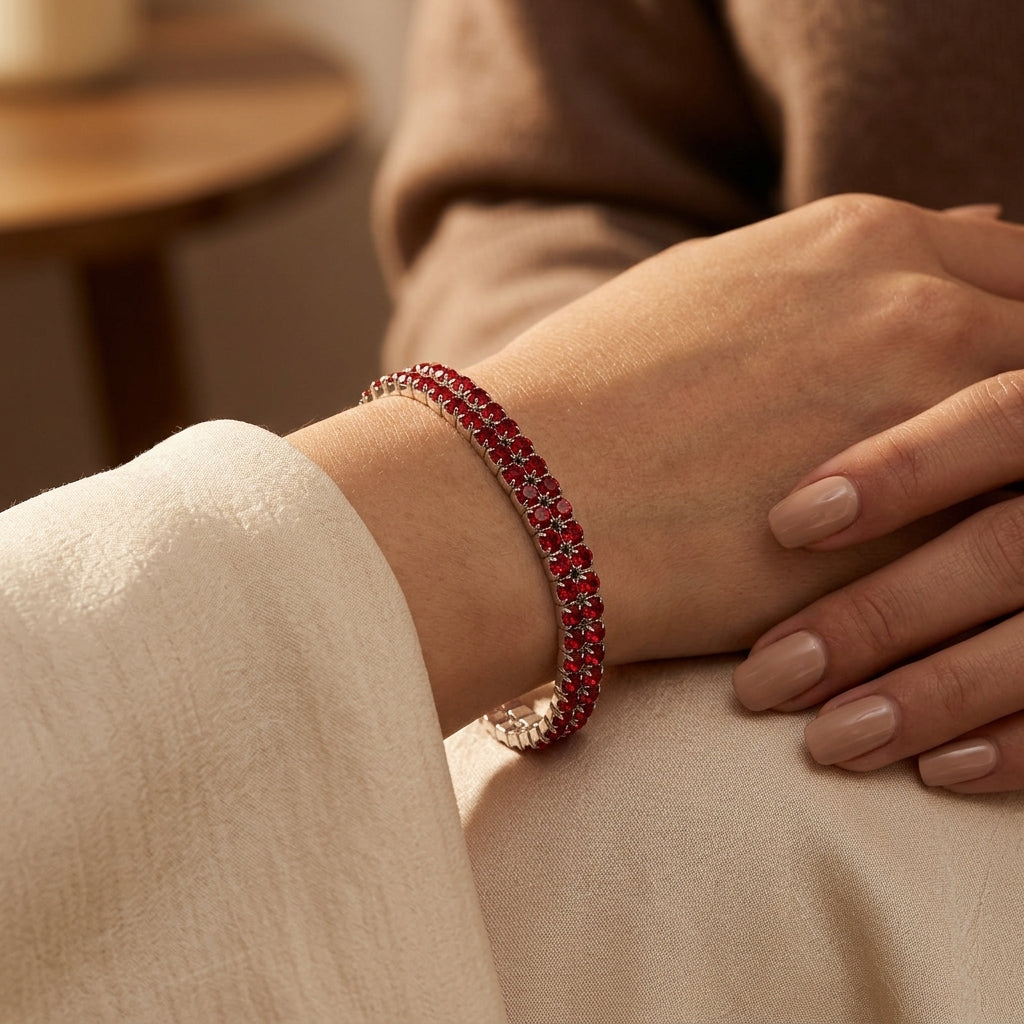 Ruby and Silver Tennis Bracelet