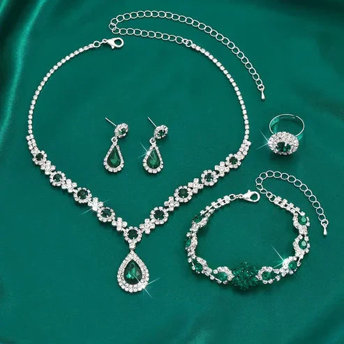 Adriana SIlver Emerald Set