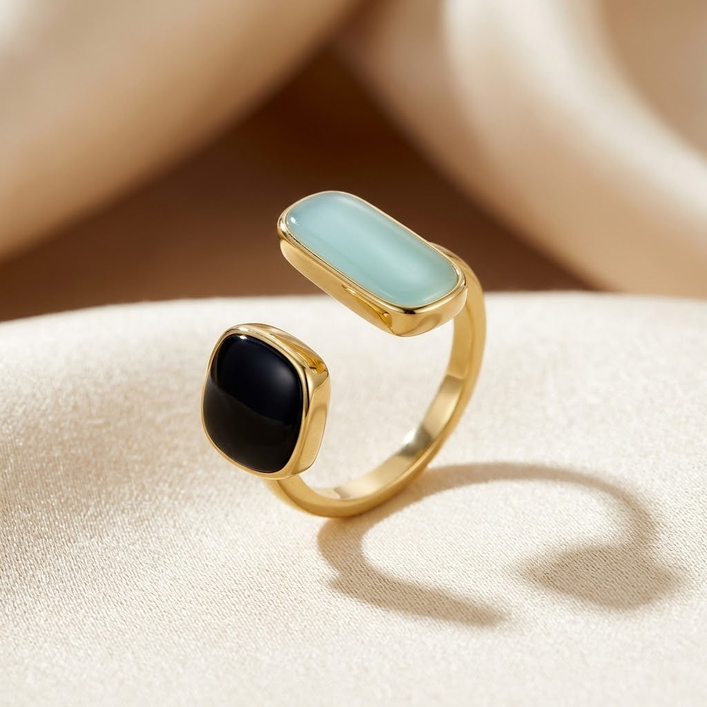 Gold Double Stone Adjustable Ring